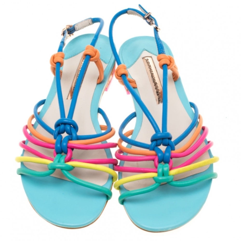 Sophia Webster Multicolor Leather Copacabana Cork Flat Sandals Size 38